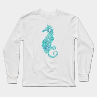 Seahorse Design in Blues Long Sleeve T-Shirt